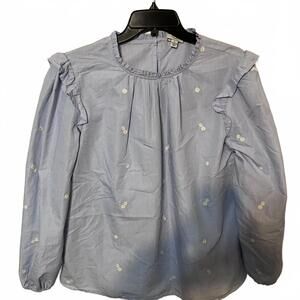 St. Johns Bay Women Striped Floral Ruffle Cottage Core Long Sleeve Blouse XL-New